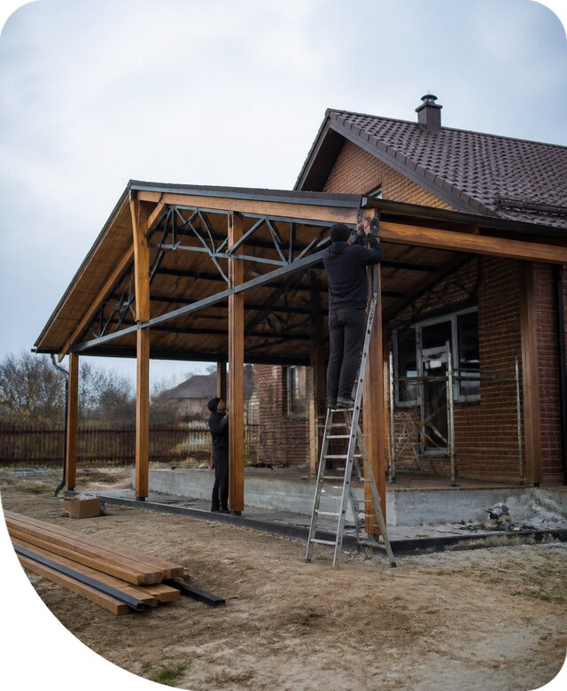 Пристройка навеса к дому и участку в Шумерле под ключ
